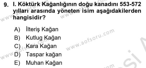 Orhun Türkçesi Dersi 2023 - 2024 Yılı (Vize) Ara Sınavı 9. Soru