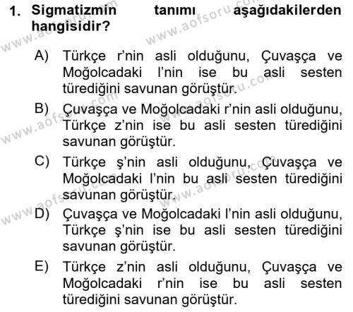 Orhun Türkçesi Dersi 2023 - 2024 Yılı (Final) Dönem Sonu Sınavı 1. Soru