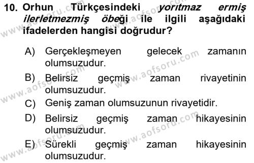 Orhun Türkçesi Dersi 2023 - 2024 Yılı (Final) Dönem Sonu Sınavı 10. Soru