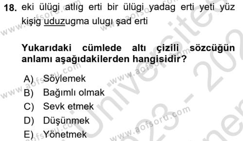 Orhun Türkçesi Dersi 2023 - 2024 Yılı (Final) Dönem Sonu Sınavı 18. Soru