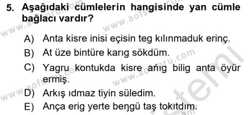Orhun Türkçesi Dersi 2023 - 2024 Yılı (Final) Dönem Sonu Sınavı 5. Soru