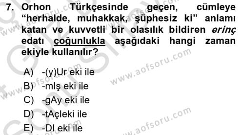 Orhun Türkçesi Dersi 2023 - 2024 Yılı (Final) Dönem Sonu Sınavı 7. Soru