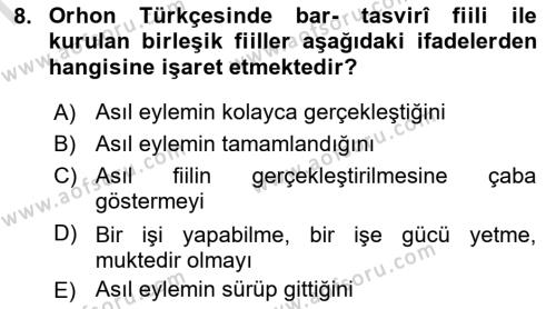 Orhun Türkçesi Dersi 2023 - 2024 Yılı (Final) Dönem Sonu Sınavı 8. Soru