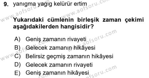 Orhun Türkçesi Dersi 2023 - 2024 Yılı (Final) Dönem Sonu Sınavı 9. Soru