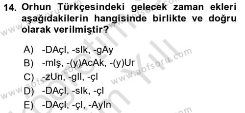 Orhun Türkçesi Dersi 2023 - 2024 Yılı Yaz Okulu Sınavı 14. Soru