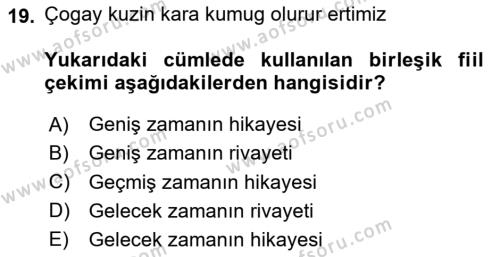 Orhun Türkçesi Dersi 2023 - 2024 Yılı Yaz Okulu Sınavı 19. Soru