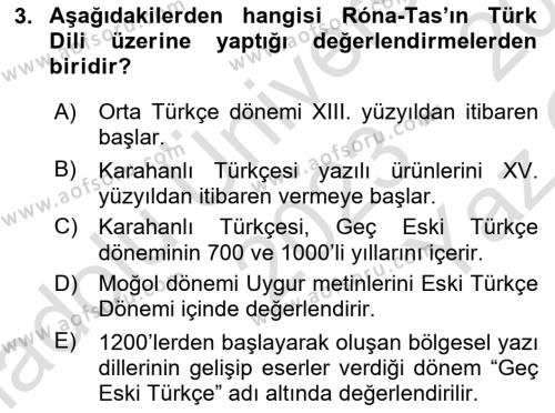 Orhun Türkçesi Dersi 2023 - 2024 Yılı Yaz Okulu Sınavı 3. Soru