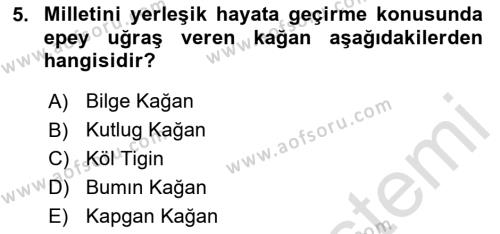 Orhun Türkçesi Dersi 2023 - 2024 Yılı Yaz Okulu Sınavı 5. Soru