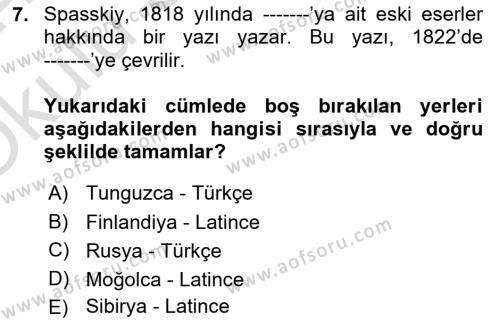 Orhun Türkçesi Dersi 2023 - 2024 Yılı Yaz Okulu Sınavı 7. Soru