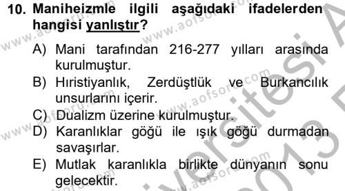 Uygur Türkçesi Dersi 2012 - 2013 Yılı (Vize) Ara Sınavı 10. Soru