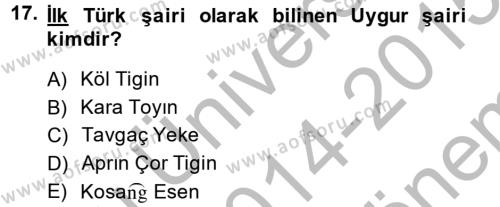 Uygur Türkçesi Dersi 2014 - 2015 Yılı (Final) Dönem Sonu Sınavı 17. Soru