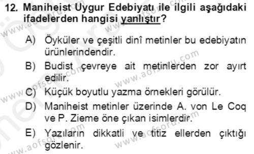 Uygur Türkçesi Dersi 2018 - 2019 Yılı (Vize) Ara Sınavı 12. Soru