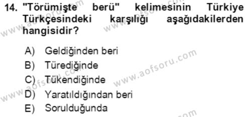 Uygur Türkçesi Dersi 2018 - 2019 Yılı (Vize) Ara Sınavı 14. Soru