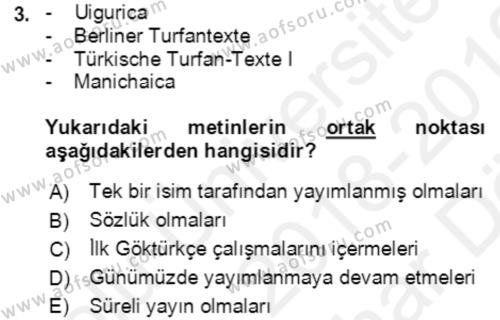 Uygur Türkçesi Dersi 2018 - 2019 Yılı (Vize) Ara Sınavı 3. Soru