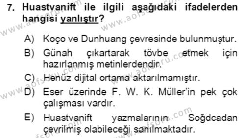 Uygur Türkçesi Dersi 2018 - 2019 Yılı (Vize) Ara Sınavı 7. Soru