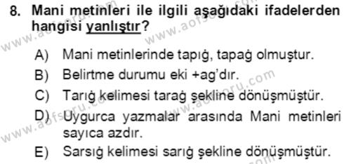 Uygur Türkçesi Dersi 2018 - 2019 Yılı (Vize) Ara Sınavı 8. Soru