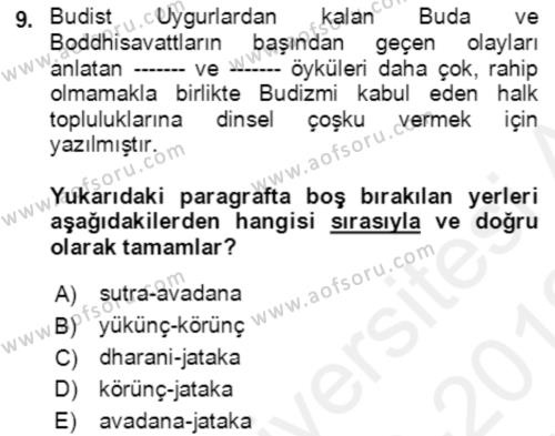 Uygur Türkçesi Dersi 2018 - 2019 Yılı (Vize) Ara Sınavı 9. Soru