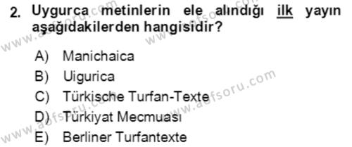 Uygur Türkçesi Dersi 2018 - 2019 Yılı (Final) Dönem Sonu Sınavı 2. Soru