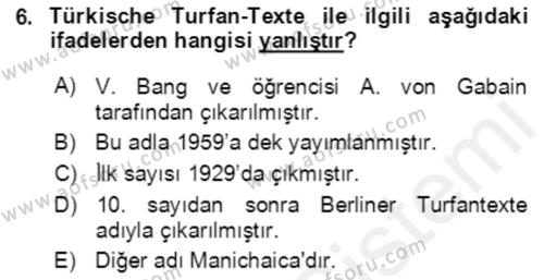 Uygur Türkçesi Dersi 2018 - 2019 Yılı (Final) Dönem Sonu Sınavı 6. Soru