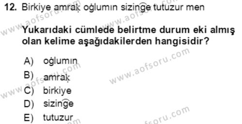 Uygur Türkçesi Dersi 2018 - 2019 Yılı Yaz Okulu Sınavı 12. Soru