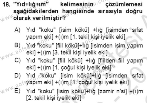 Uygur Türkçesi Dersi 2020 - 2021 Yılı Yaz Okulu Sınavı 18. Soru