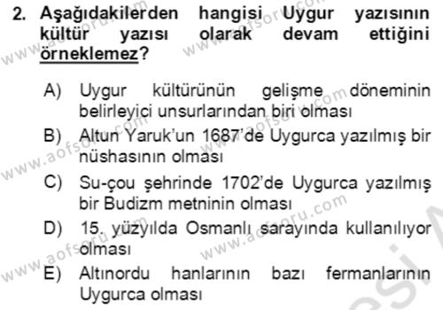 Uygur Türkçesi Dersi 2020 - 2021 Yılı Yaz Okulu Sınavı 2. Soru