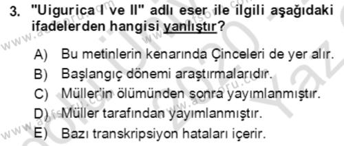 Uygur Türkçesi Dersi 2020 - 2021 Yılı Yaz Okulu Sınavı 3. Soru