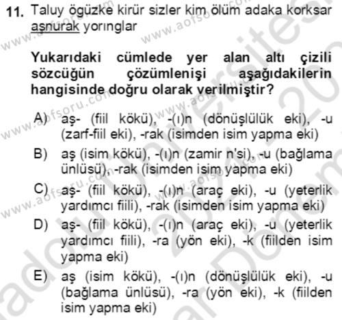 Uygur Türkçesi Dersi 2021 - 2022 Yılı (Final) Dönem Sonu Sınavı 11. Soru