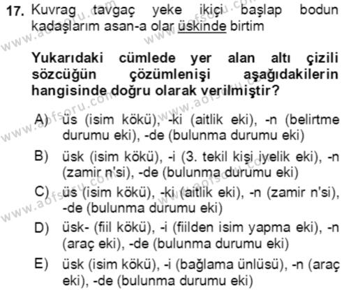 Uygur Türkçesi Dersi 2021 - 2022 Yılı (Final) Dönem Sonu Sınavı 17. Soru