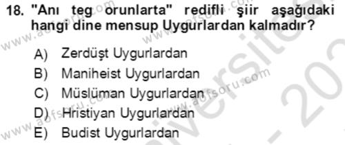 Uygur Türkçesi Dersi 2021 - 2022 Yılı (Final) Dönem Sonu Sınavı 18. Soru