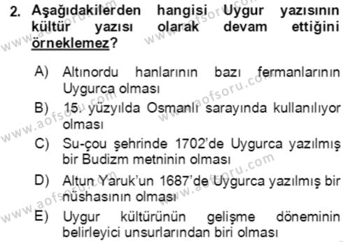 Uygur Türkçesi Dersi 2021 - 2022 Yılı (Final) Dönem Sonu Sınavı 2. Soru