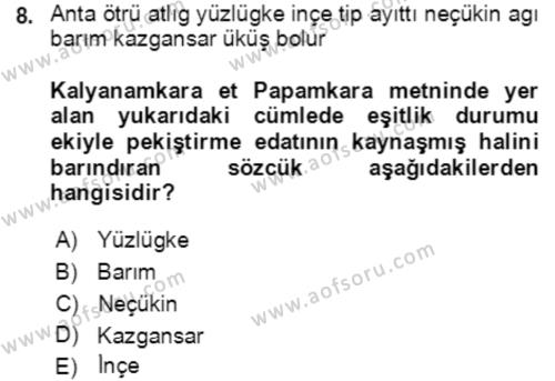 Uygur Türkçesi Dersi 2021 - 2022 Yılı (Final) Dönem Sonu Sınavı 8. Soru