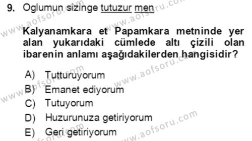 Uygur Türkçesi Dersi 2021 - 2022 Yılı (Final) Dönem Sonu Sınavı 9. Soru