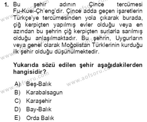 Uygur Türkçesi Dersi 2021 - 2022 Yılı Yaz Okulu Sınavı 1. Soru