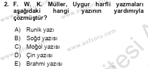 Uygur Türkçesi Dersi 2021 - 2022 Yılı Yaz Okulu Sınavı 2. Soru