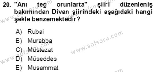 Uygur Türkçesi Dersi 2021 - 2022 Yılı Yaz Okulu Sınavı 20. Soru