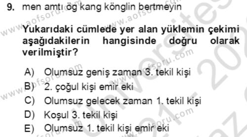 Uygur Türkçesi Dersi 2021 - 2022 Yılı Yaz Okulu Sınavı 9. Soru