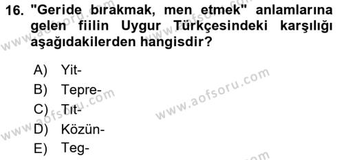 Uygur Türkçesi Dersi 2022 - 2023 Yılı Yaz Okulu Sınavı 16. Soru