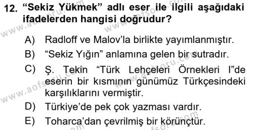 Uygur Türkçesi Dersi 2023 - 2024 Yılı (Vize) Ara Sınavı 12. Soru