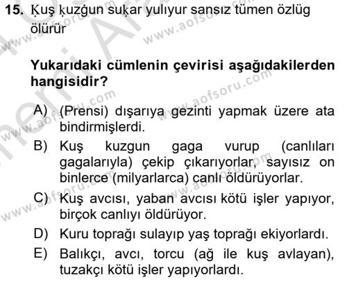 Uygur Türkçesi Dersi 2023 - 2024 Yılı (Vize) Ara Sınavı 15. Soru