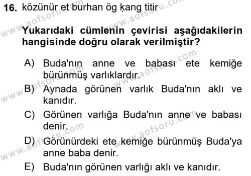 Uygur Türkçesi Dersi 2023 - 2024 Yılı (Vize) Ara Sınavı 16. Soru