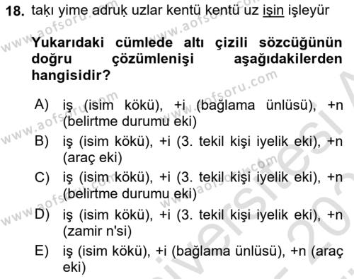 Uygur Türkçesi Dersi 2023 - 2024 Yılı (Vize) Ara Sınavı 18. Soru