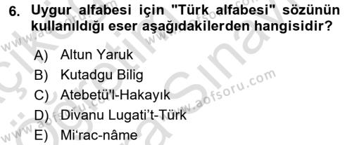 Uygur Türkçesi Dersi 2023 - 2024 Yılı (Vize) Ara Sınavı 6. Soru