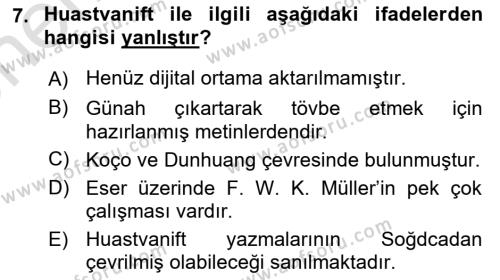 Uygur Türkçesi Dersi 2023 - 2024 Yılı (Vize) Ara Sınavı 7. Soru