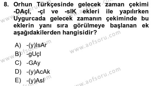 Uygur Türkçesi Dersi 2023 - 2024 Yılı (Vize) Ara Sınavı 8. Soru