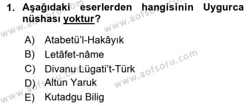 Uygur Türkçesi Dersi 2023 - 2024 Yılı (Final) Dönem Sonu Sınavı 1. Soru