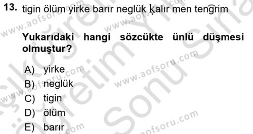 Uygur Türkçesi Dersi 2023 - 2024 Yılı (Final) Dönem Sonu Sınavı 13. Soru