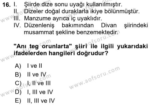 Uygur Türkçesi Dersi 2023 - 2024 Yılı (Final) Dönem Sonu Sınavı 16. Soru