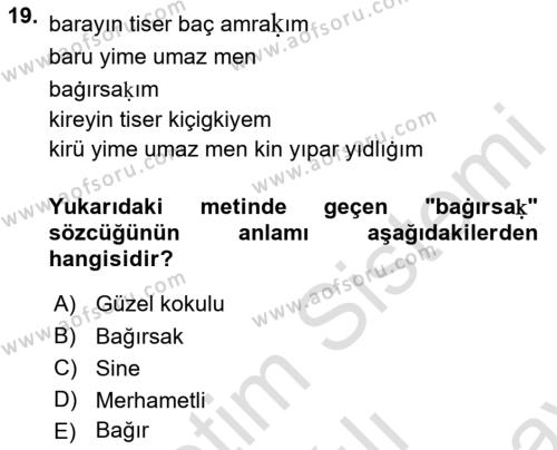 Uygur Türkçesi Dersi 2023 - 2024 Yılı (Final) Dönem Sonu Sınavı 19. Soru