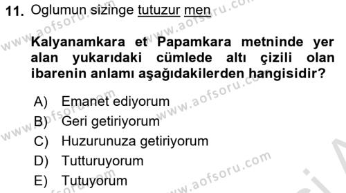 Uygur Türkçesi Dersi 2023 - 2024 Yılı Yaz Okulu Sınavı 11. Soru